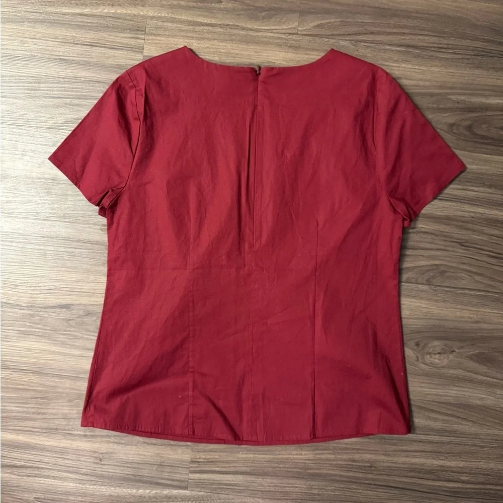 J. Crew Burgundy Red Jeweled Neckline Short Sleeve Blouse Top - Size 4 - Picture 3 of 6